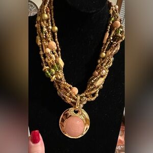 Joan Rivers 9 Strand Bead Torsade Necklace with‎ Medallion